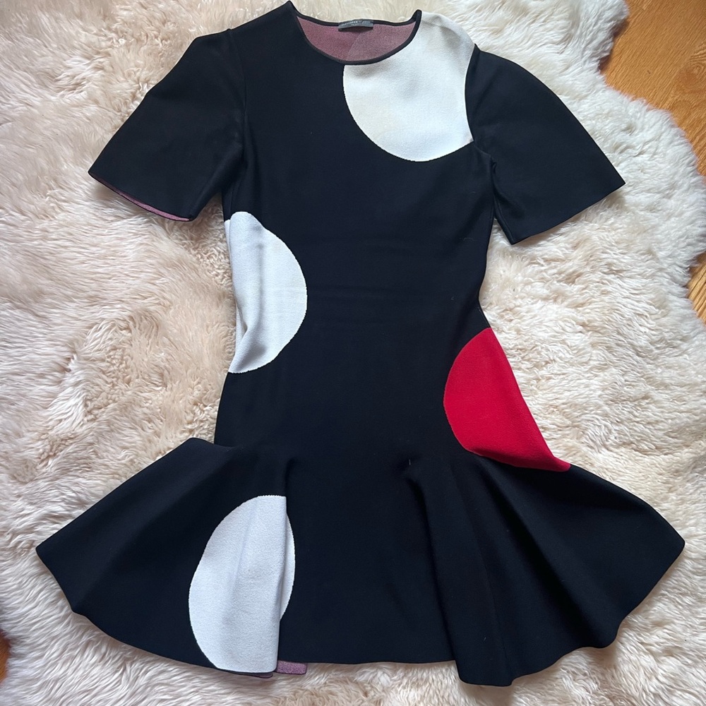 Alexander McQueen Black Mini Dress with Red and White Patterns